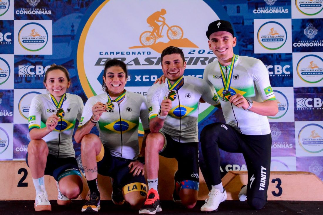 Brasileiro de MTB aconteceu em Congonhas/MG - Giugiu, Raiza, Galinski e Malacarne - campeões brasileiros da Sub23 e Elite - foto: Alan Modesto/CBC